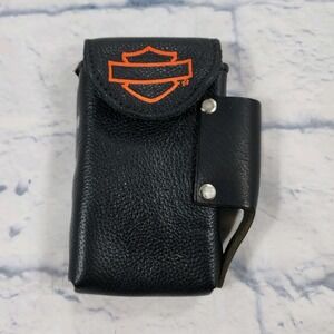 Harley Davidson Genuine Black Leather Cigarette Case Lighter Pouch VINTAGE
